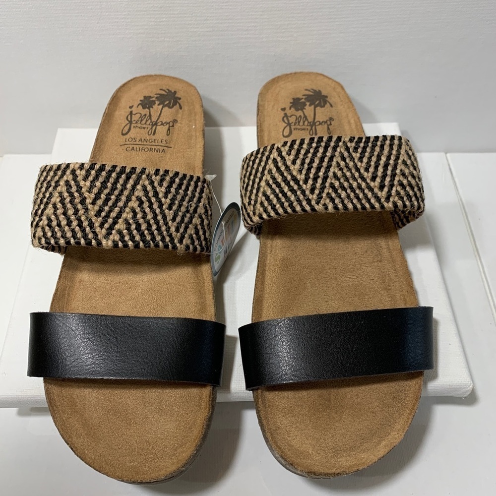 Jellypop Tanzania Black and Tan slide wedge sandal